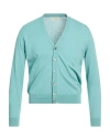 Filippo De Laurentiis Man Cardigan Turquoise Size 46 Cotton In Blue