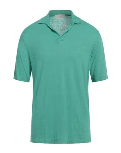 Filippo De Laurentiis Man Polo Shirt Emerald Green Size 42 Linen