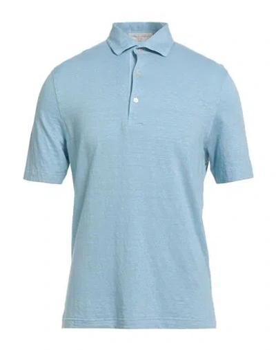 Filippo De Laurentiis Man Polo Shirt Light Blue Size 42 Linen, Elastane