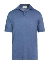 Filippo De Laurentiis Man Polo Shirt Slate Blue Size 44 Linen