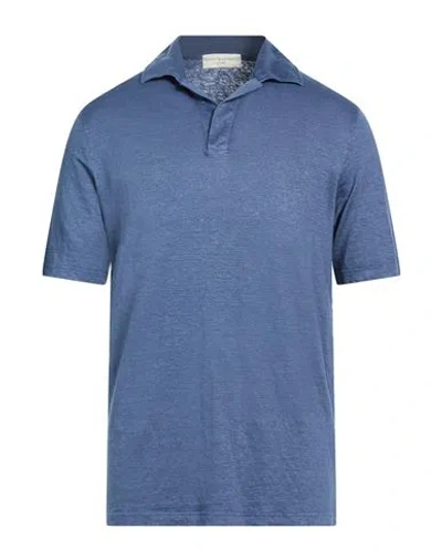Filippo De Laurentiis Man Polo Shirt Slate Blue Size 44 Linen