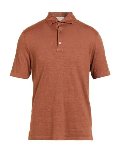Filippo De Laurentiis Man Polo Shirt Tan Size 42 Linen, Elastane In Brown