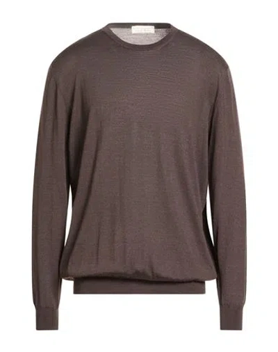 Filippo De Laurentiis Man Sweater Dark Brown Size 50 Super 140s Wool, Silk, Cashmere