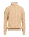 Filippo De Laurentiis Man Turtleneck Beige Size 44 Merino Wool, Silk, Cashmere In Sand