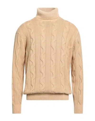 Filippo De Laurentiis Man Turtleneck Beige Size 44 Merino Wool, Silk, Cashmere In Sand