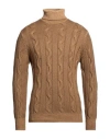 Filippo De Laurentiis Man Turtleneck Camel Size 38 Merino Wool, Silk, Cashmere In Beige