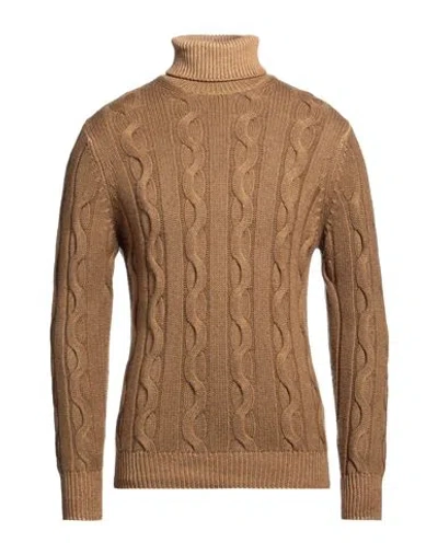 Filippo De Laurentiis Man Turtleneck Camel Size 38 Merino Wool, Silk, Cashmere In Brown