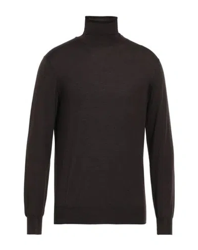 Filippo De Laurentiis Man Turtleneck Dark Brown Size 40 Super 140s Wool, Silk, Cashmere In Black