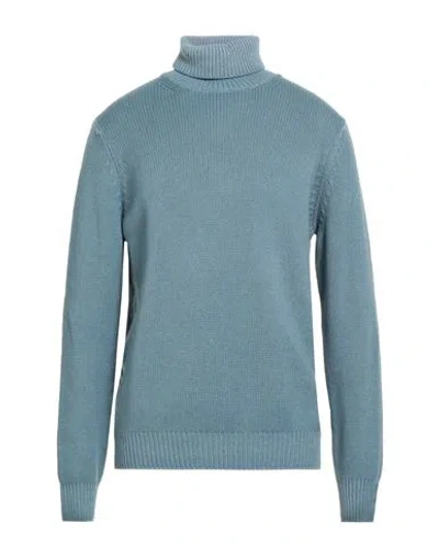 Filippo De Laurentiis Man Turtleneck Slate Blue Size 44 Merino Wool, Silk, Cashmere