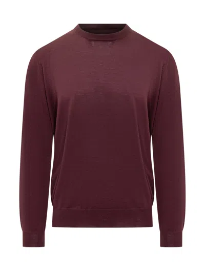 Filippo De Laurentiis Merino Wool Basic Crewneck Sweater In Burgundy