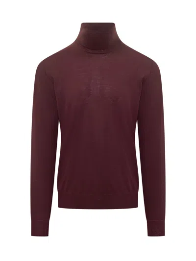 Filippo De Laurentiis Merino Wool Turtleneck Sweater In Burgundy