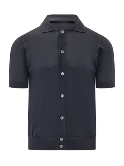 Filippo De Laurentiis Mini Sleeve Cut Shirt In Oltremare