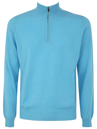 FILIPPO DE LAURENTIIS WOOL CASHMERE LONG SLEEVES HALF ZIPPED SWEATER,MZ1ML.WC12R 093 810 LIGHT BLUE