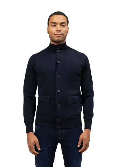 Filippo De Laurentiis Sophisticated Navy Wool Cardigan With Tailored Fit In Blue