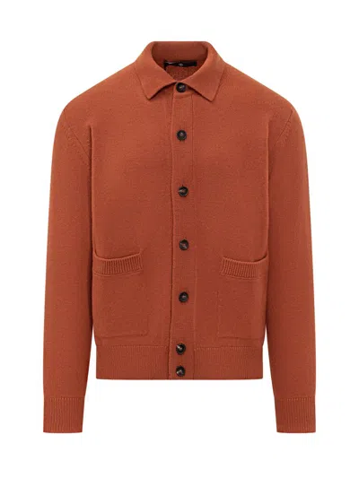 Filippo De Laurentiis Buttoned Patch-pocket Cardigan In Orange