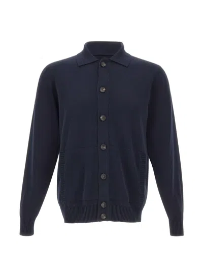 Filippo De Laurentiis Polo Neck Long Sleeves Cardigan In Blue