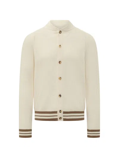 Filippo De Laurentiis Raglan-sleeve Striped-trim Bomber Jacket In Neutral