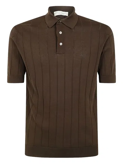 Filippo De Laurentiis Rib Short Sleeves Polo Shirt In Brown