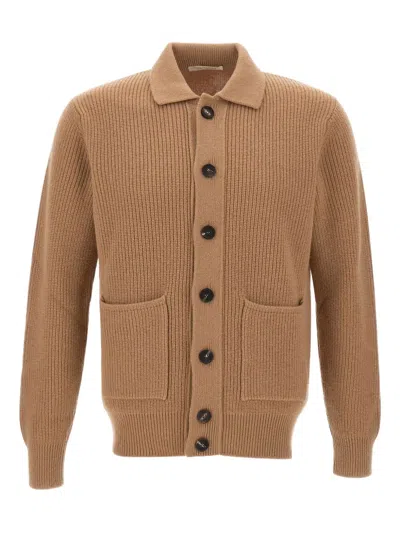 Filippo De Laurentiis Ribbed Patch-pocket Cardigan In Brown