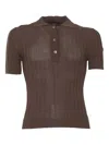 Filippo De Laurentiis Ribbed Polo Top In Burgundy
