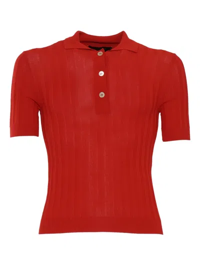 Filippo De Laurentiis Ribbed Polo Top In Red