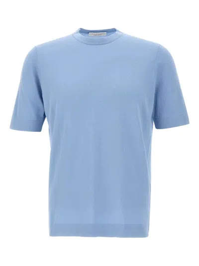 Filippo De Laurentiis Short Sleeves Round Neck Sweater In Blue