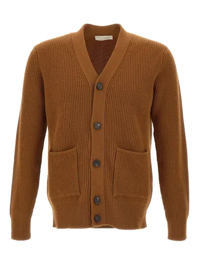 Filippo De Laurentiis Ribbed V-neck Cardigan In Brown