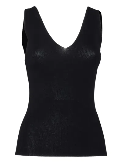 Filippo De Laurentiis Ribbed V-neck Top In Black