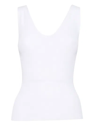 Filippo De Laurentiis Ribbed V-neck Top In Neutral