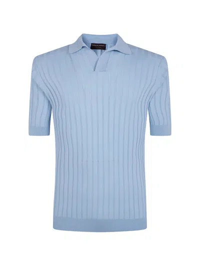 Filippo De Laurentiis Ribbed-knit Collared T-shirt In Blue