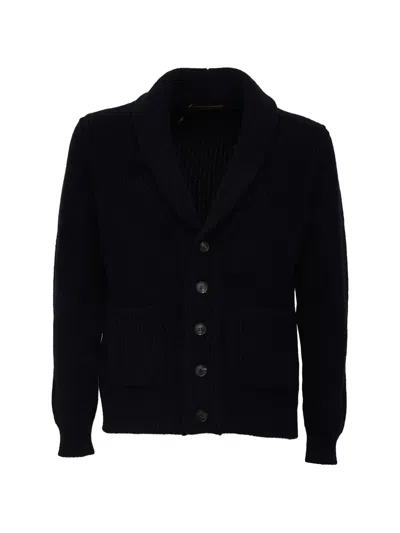 Filippo De Laurentiis Ribbed-knit Shawl-collar Cardigan In Blue