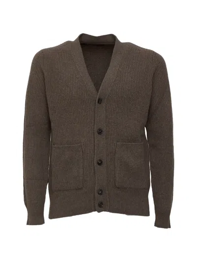 Filippo De Laurentiis Ribbed-knit V-neck Cardigan In Brown