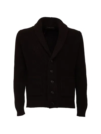 Filippo De Laurentiis Shawl-collar Ribbed-knit Cardigan In Brown