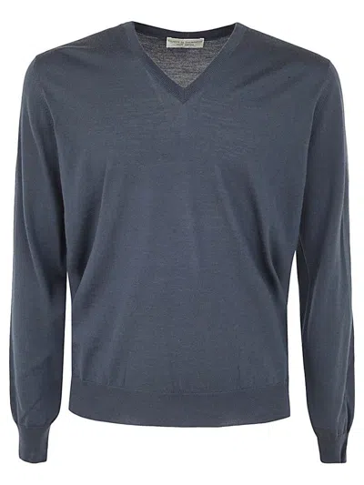 Filippo De Laurentiis Royal Merino Long Sleeves V Neck Sweater In Blue