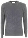 Filippo De Laurentiis Wool Cashmere Long Sleeves Crew Neck Sweater With Braid In Grey