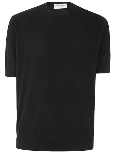 Filippo De Laurentiis Short Sleeves Crew Neck Sweater In Black