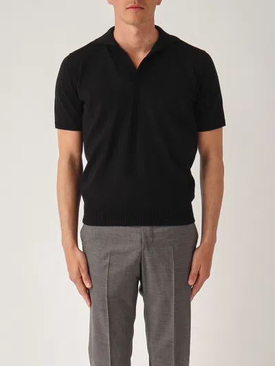 Filippo De Laurentiis Skipper M/c In Crepe Cotton Polo In Black