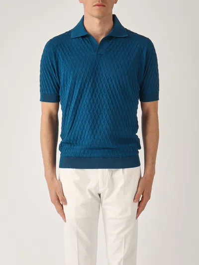 Filippo De Laurentiis Skipper M/c In Crepe Cotton Polo In Blue