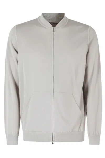 Filippo De Laurentiis Stone Bomber Ribbed-trim Zip-front Cotton Sweater In Gray
