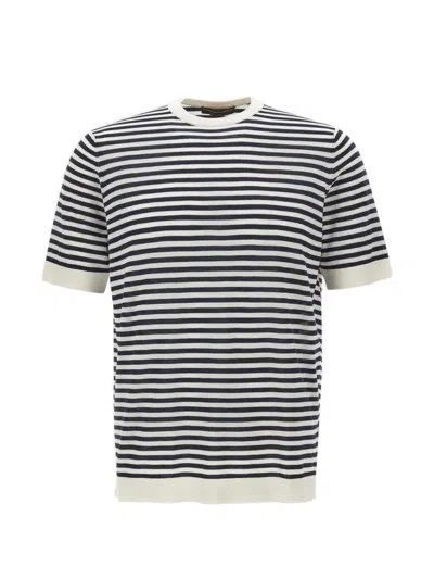 Filippo De Laurentiis Striped Ribbed T-shirt In Blue