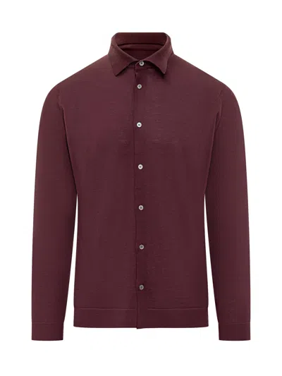 Filippo De Laurentiis Stylish Faux Fabric Shirt In Burgundy
