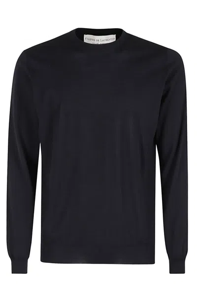 Filippo De Laurentiis Superfine Merino Wool Crew Neck Jumper In Black