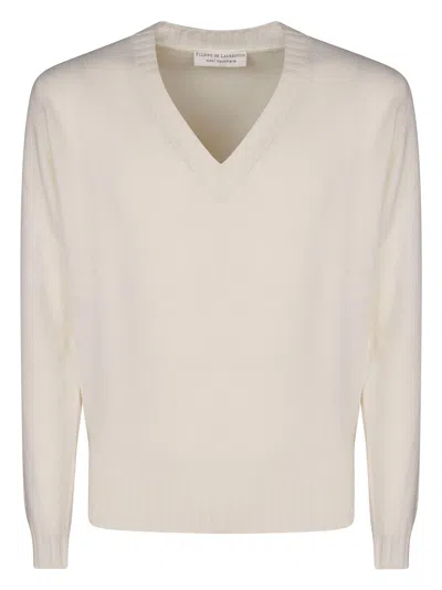 Filippo De Laurentiis V Neck Wool Cashmere In Optic White