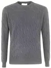 Filippo De Laurentiis Wool Cashmere Long Sleeves Crew Neck Sweater With Braid In Gray