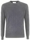 Filippo De Laurentiis Wool Cashmere Long Sleeves Crew Neck Sweater With Braid In Grey