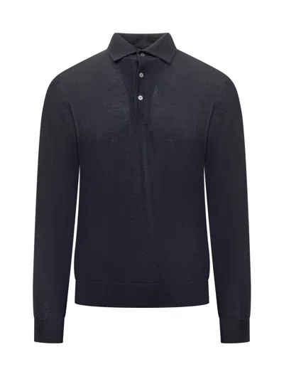 Filippo De Laurentiis Wool, Silk & Cashmere Polo With Classic Collar In Blue