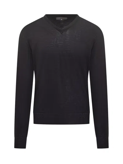Filippo De Laurentiis Wool Sweater With V-neck Style In Black