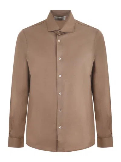 Filippo De Laurentis Button-up Long-sleeve Shirt With Classic Collar In Brown