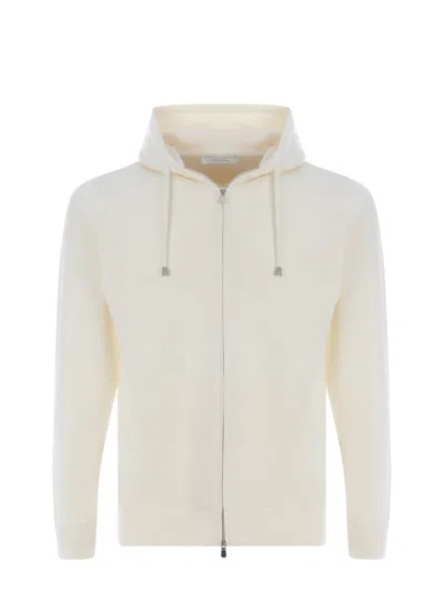 Filippo De Laurentis Double-zippered Cotton Yarn Hoodie In White