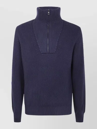 Filippo De Laurentis Virgin Wool Half Zip Jumper In Blue